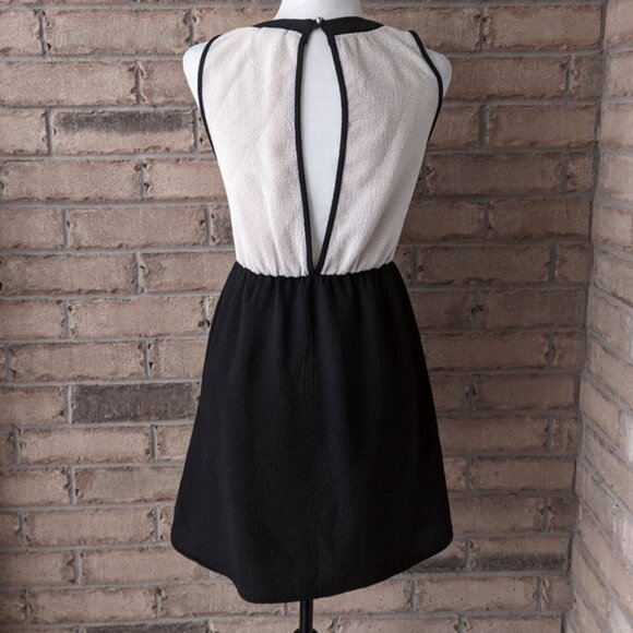 Everly textured colourblock sleeveless a-line dress - nude & black - Picture 4 of 6